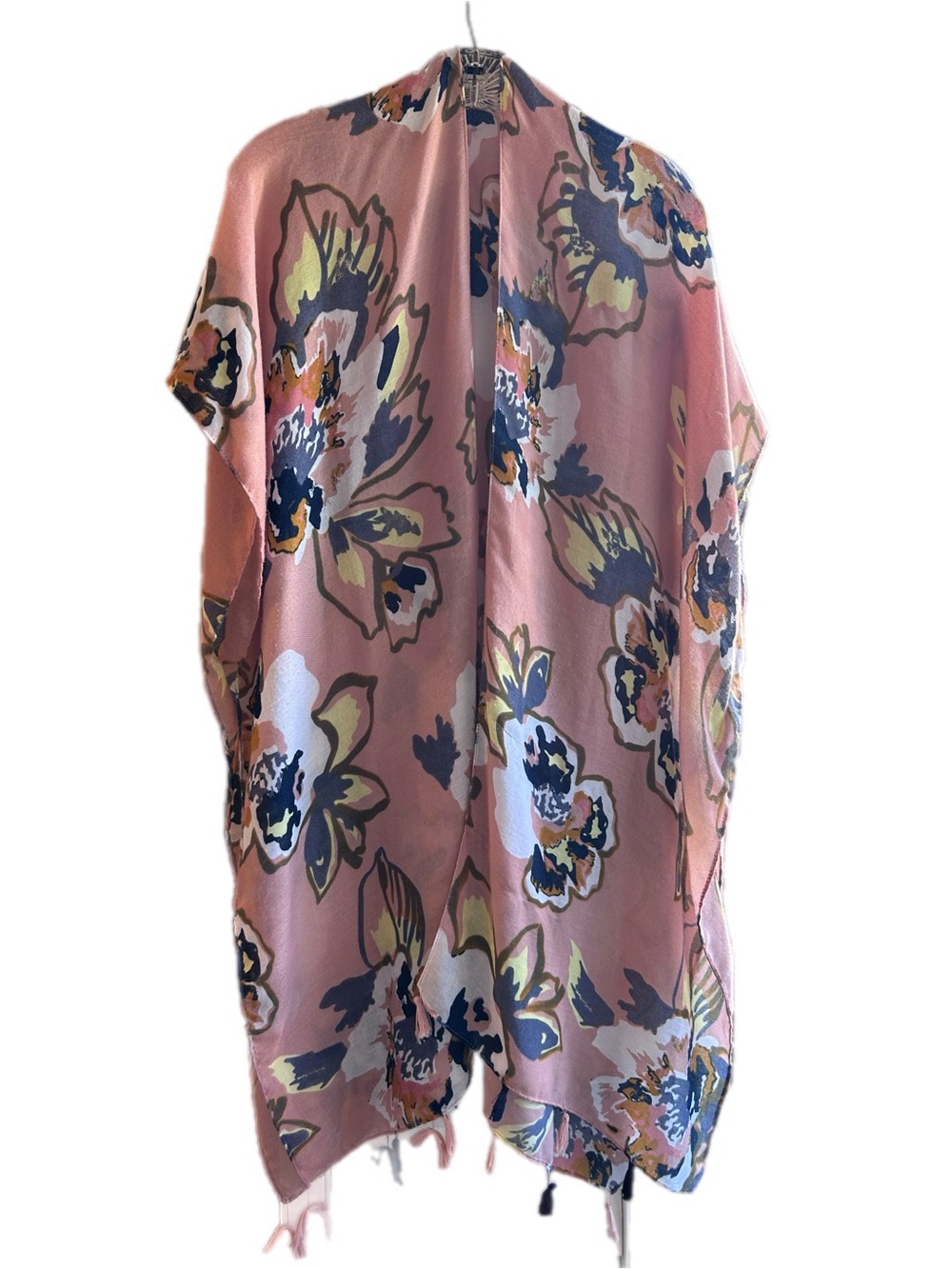Woven Heart Floral Kimono in Dusty Pink with Navy & Cream Accents